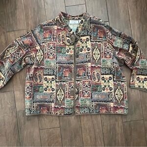 Vintage Blair Tapestry Jacket Boho Abstract Elephants Two Twenty Collection 3XL